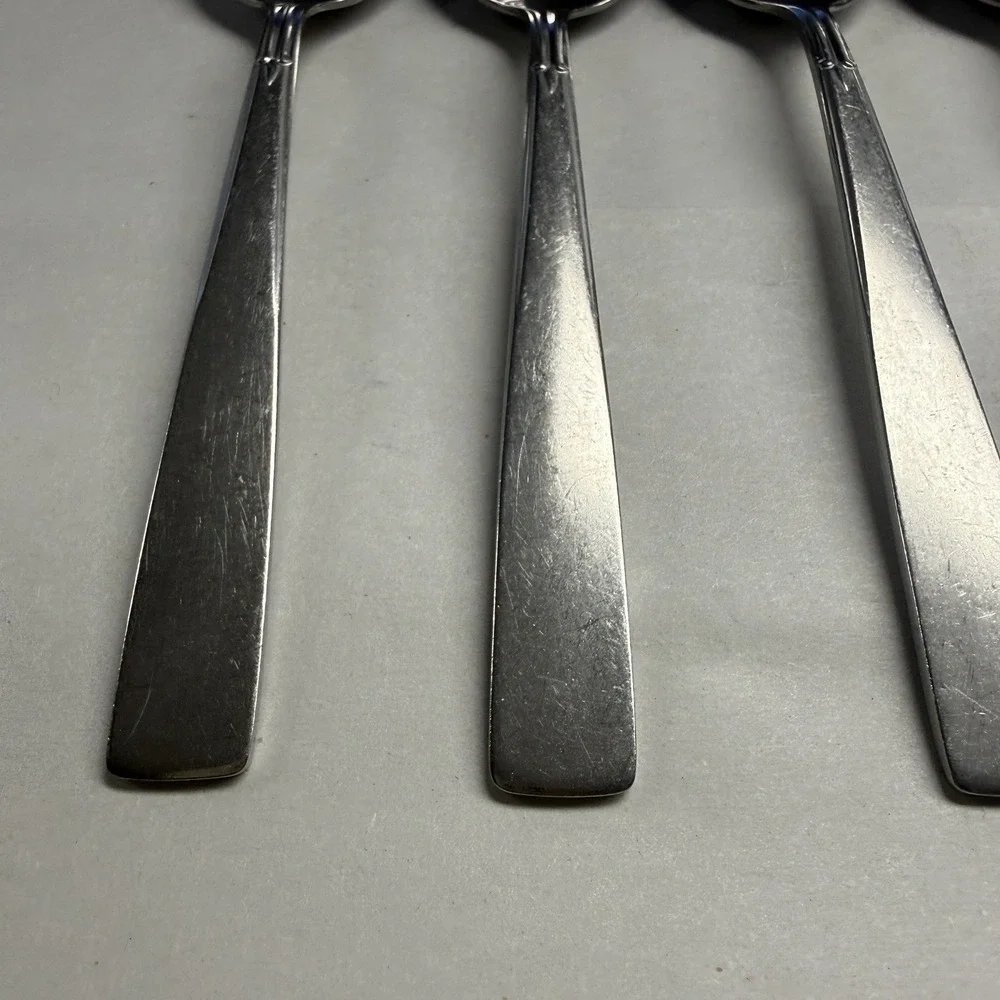5 Oneida stainless Accent Soup Table Spoon Flatware MCM Silverware